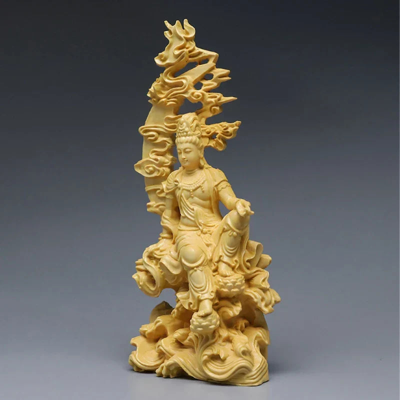 Wooden Guanyin: Tranquil Buddha Sculpture for Stylish Living Room Decor