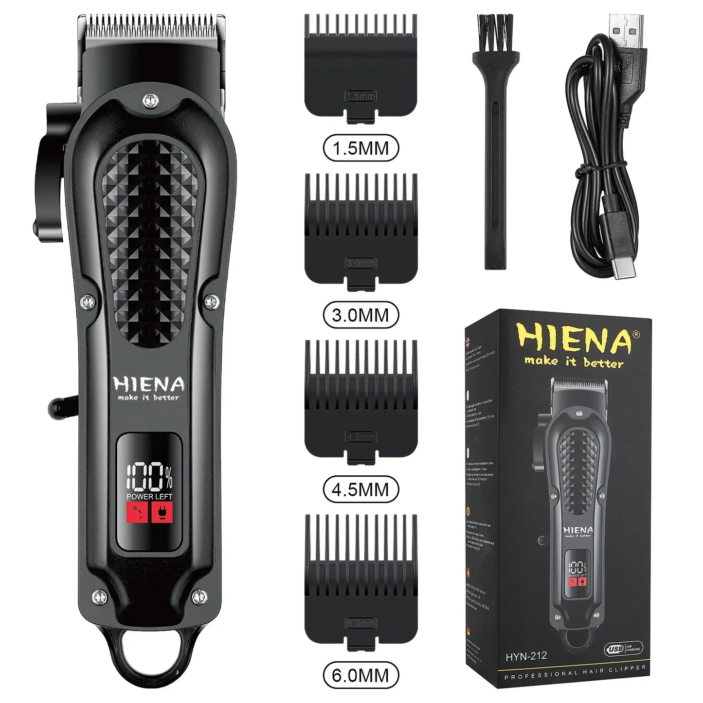 Electric Hair Clipper & Beard Trimmer USB Cordless Tool for Men Black