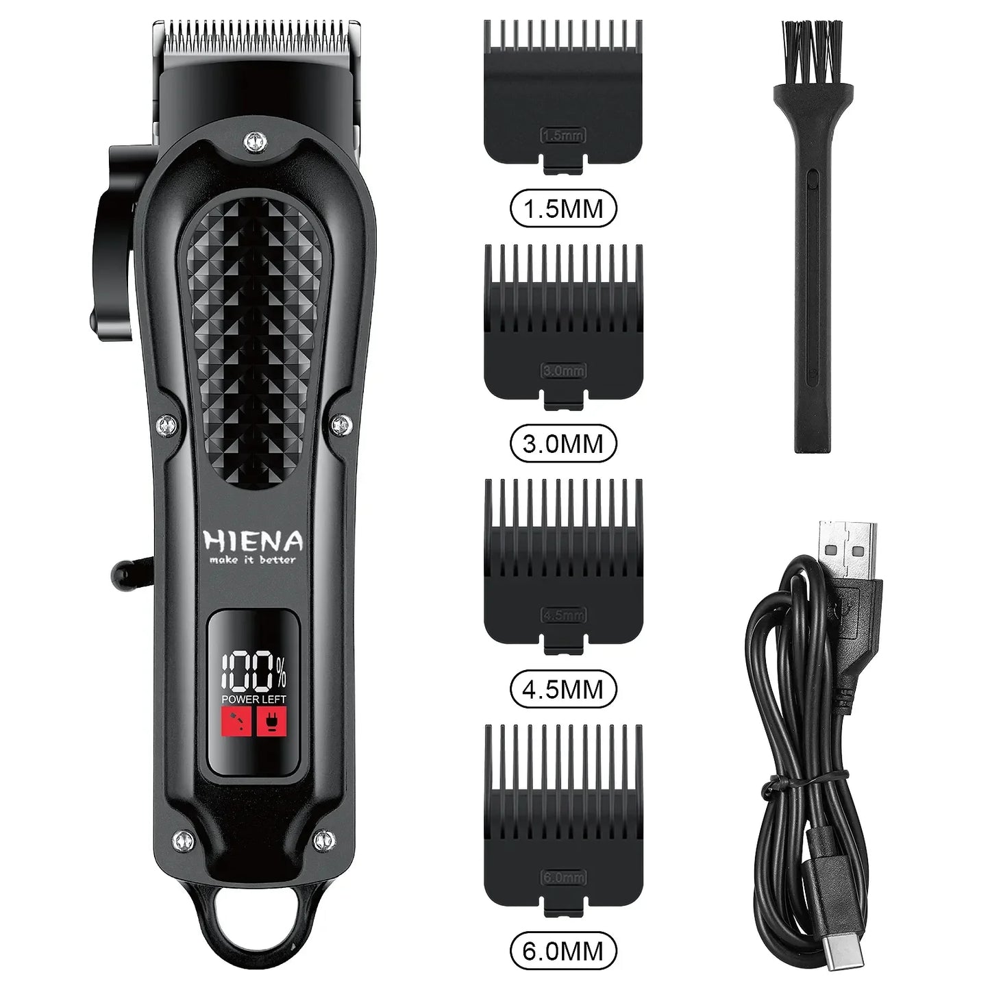 Electric Hair Clipper & Beard Trimmer USB Cordless Tool for Men Black
