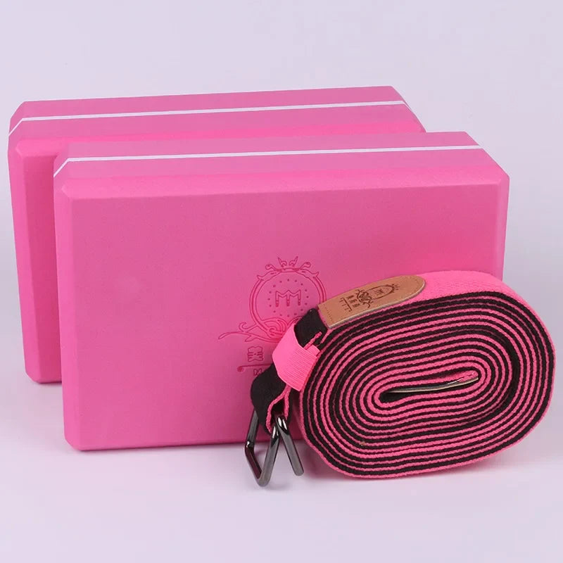 High-Density Hard EVA Yoga Block with Belt (Pink)