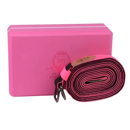 High-Density Hard EVA Yoga Block with Belt (Pink)