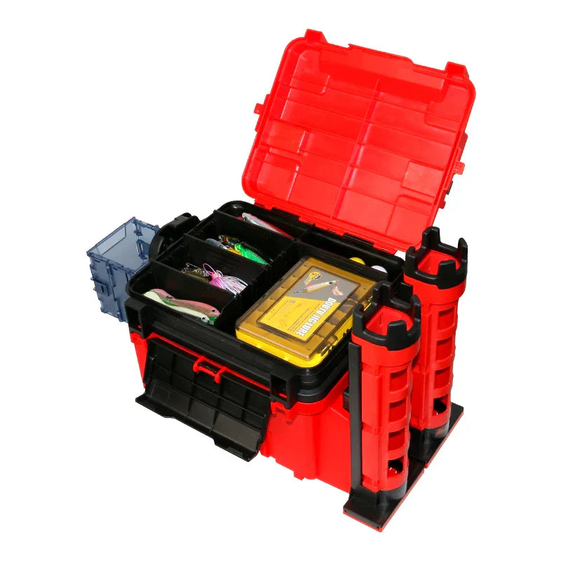 Multifunction Fishing Tackle Box with Rod Holder