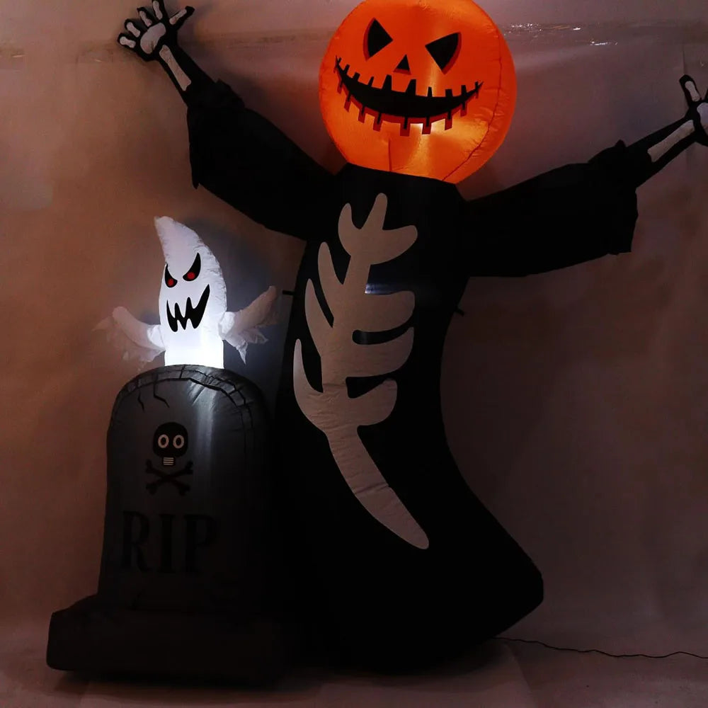 Inflatable Pumpkin Skeleton Halloween Yard Decor - 8FT