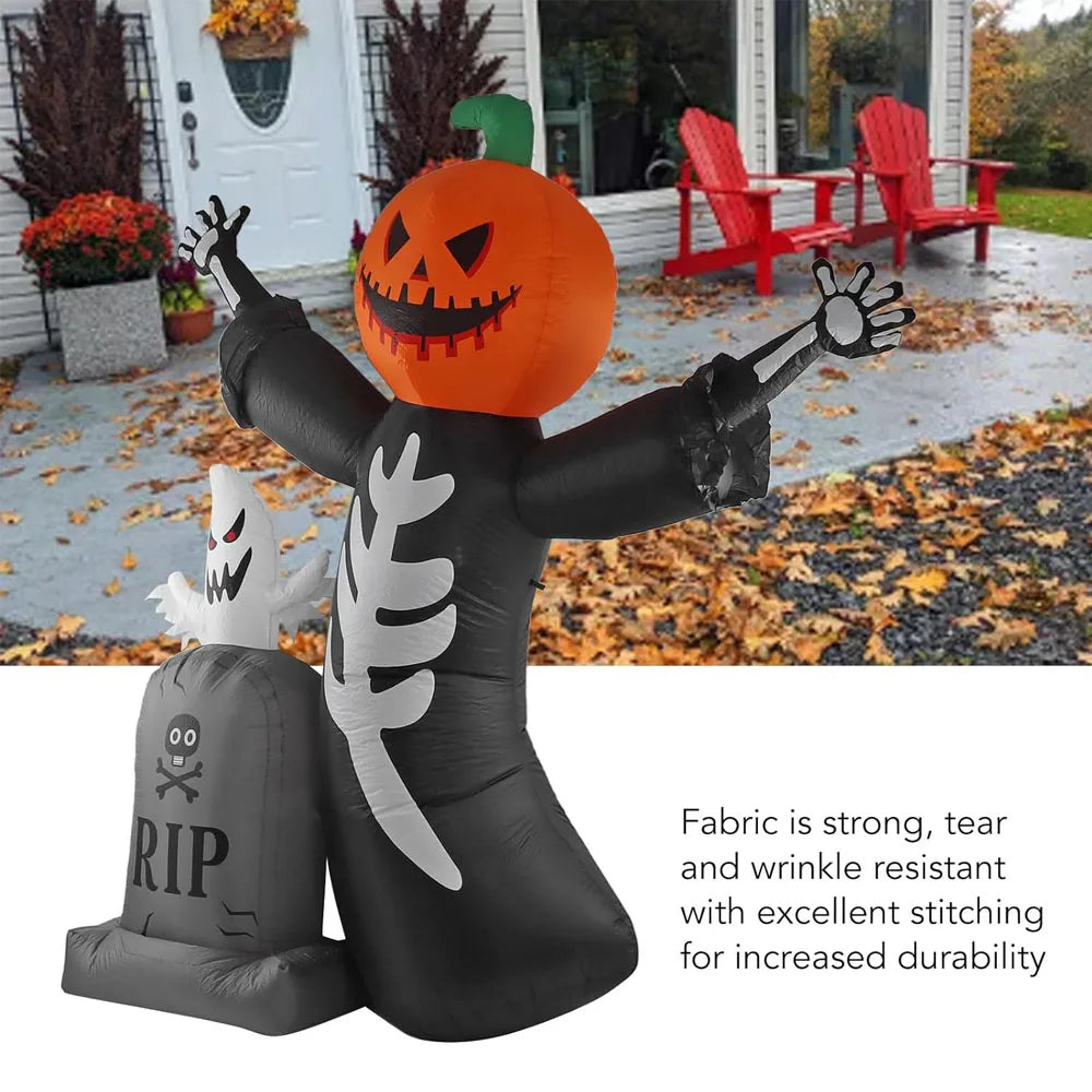 Inflatable Pumpkin Skeleton Halloween Yard Decor - 8FT