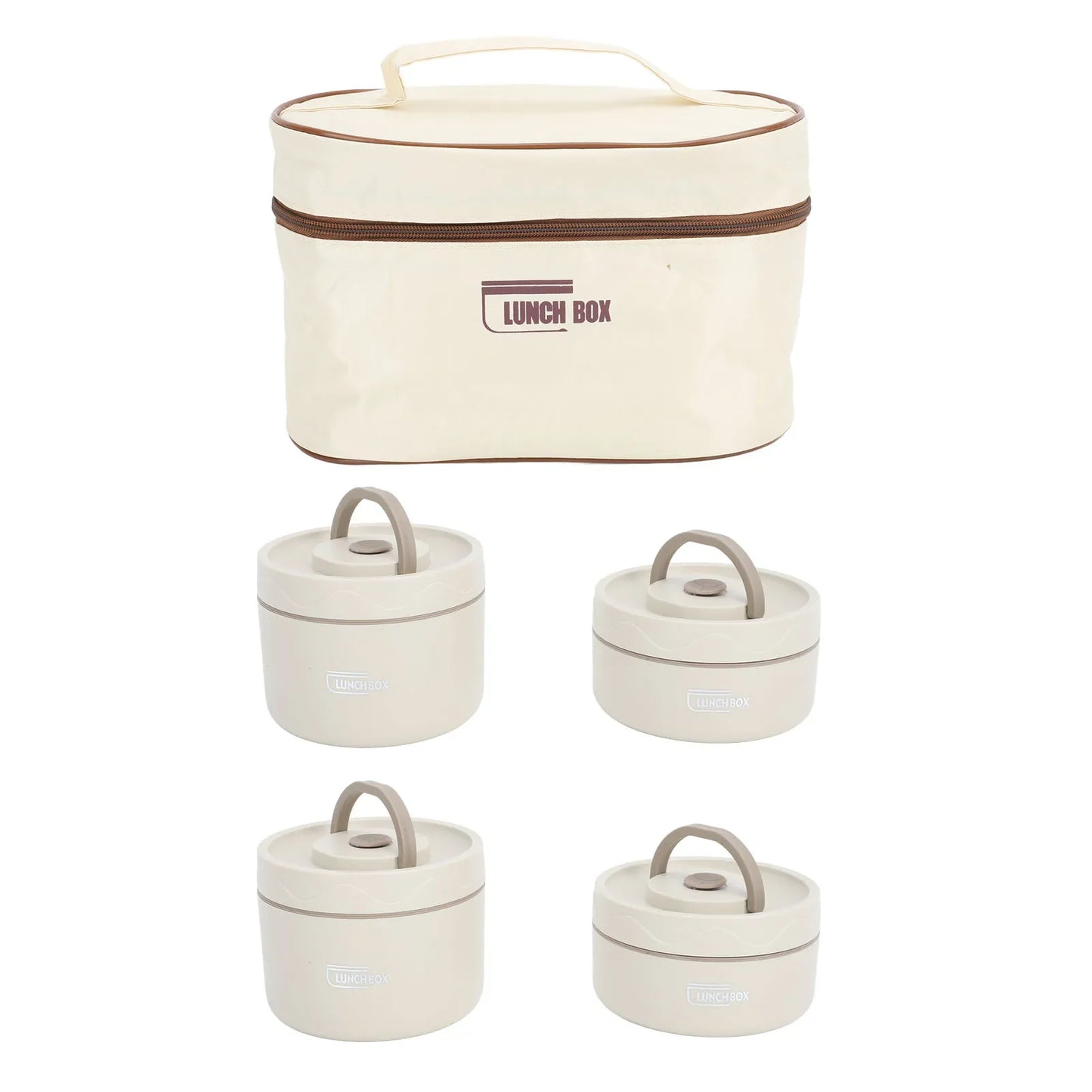 4Pcs 304 Stainless Steel Insulated Lunch Container Set Beige