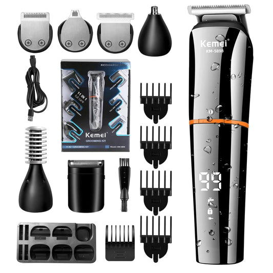 Waterproof 11-in-1 Men's Grooming Kit Cordless Rechargeable Trimmer Black