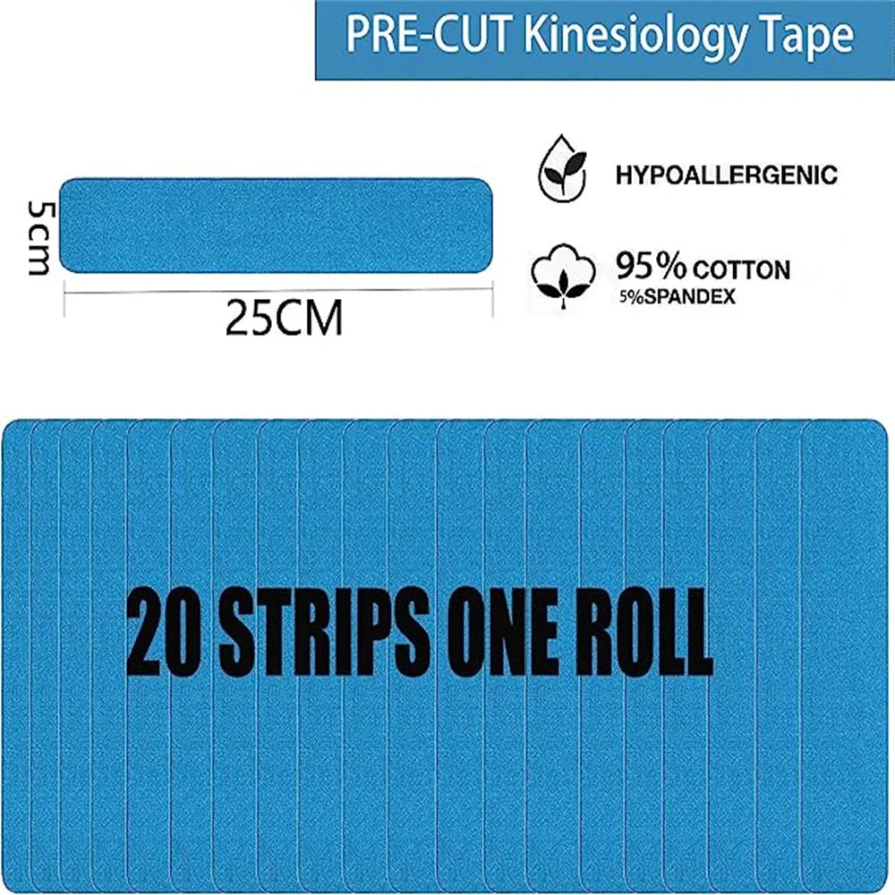 Pro Athletic Kinesiology Tape 20 Precut Strips Blue