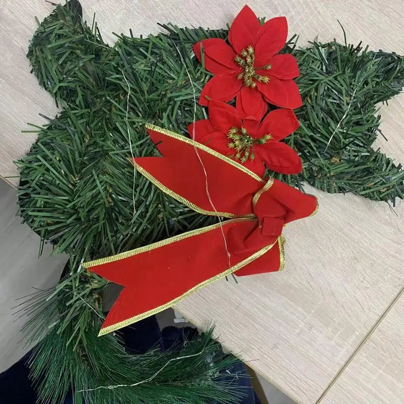 LED Christmas Cat Wreath with Pine Needles and Lights
