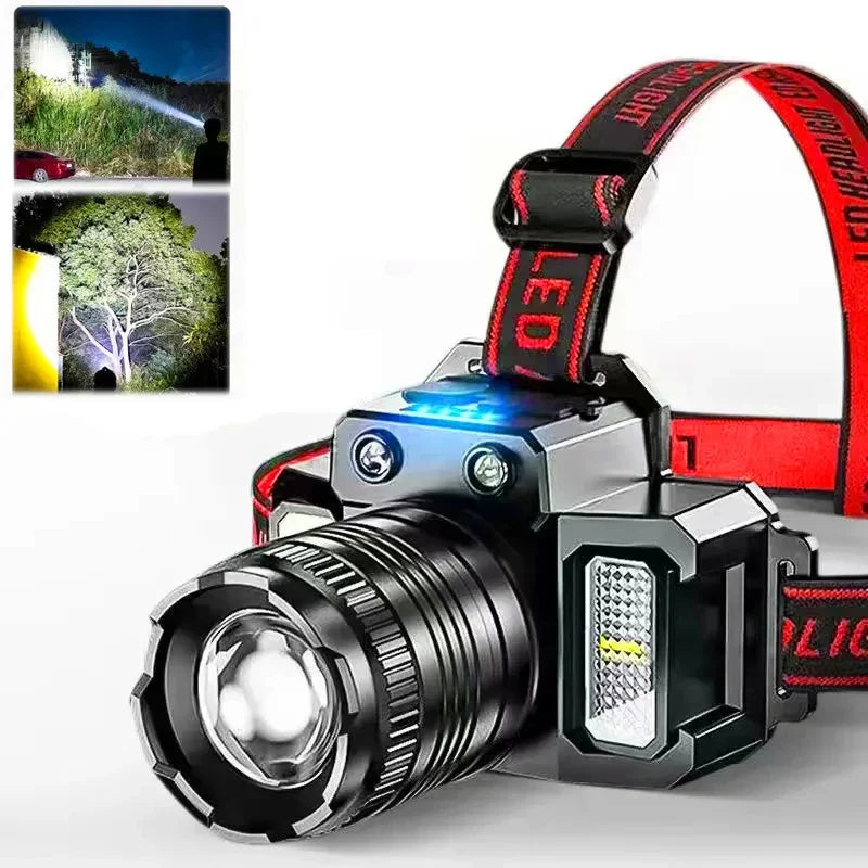 LED Sensor Headlamp Rechargeable Camping Search Light
