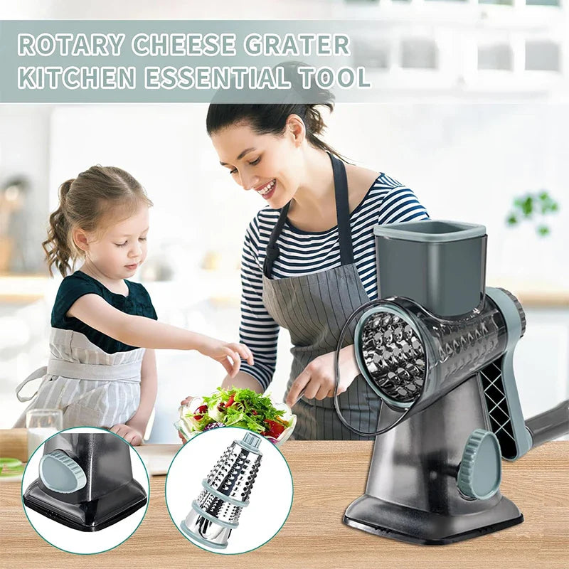 3-in-1 Rotary Cheese Grater – Versatile Manual Vegetable Slicer & Nut Grinder (Blue)