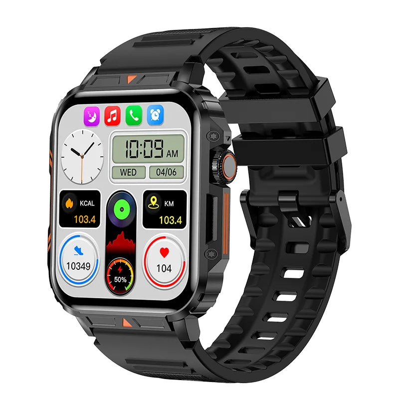 Military Smart Watch Fitness Health Monitor Bluetooth (Black)