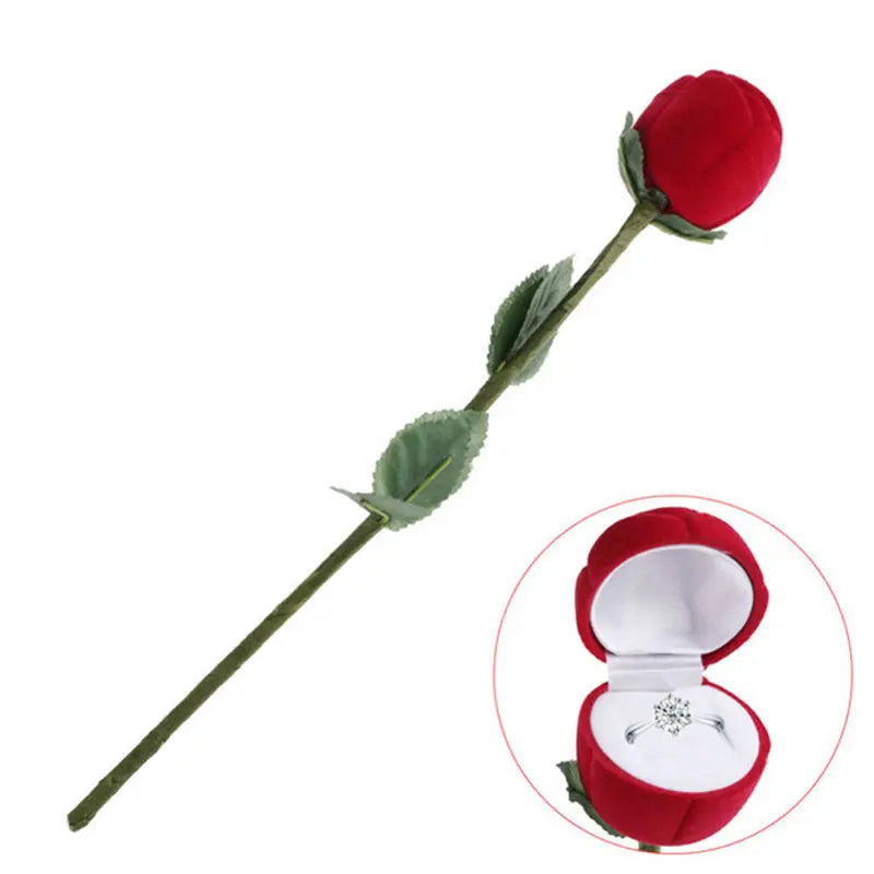 3D Red Rose Jewelry Box Wedding Ring Gift Case