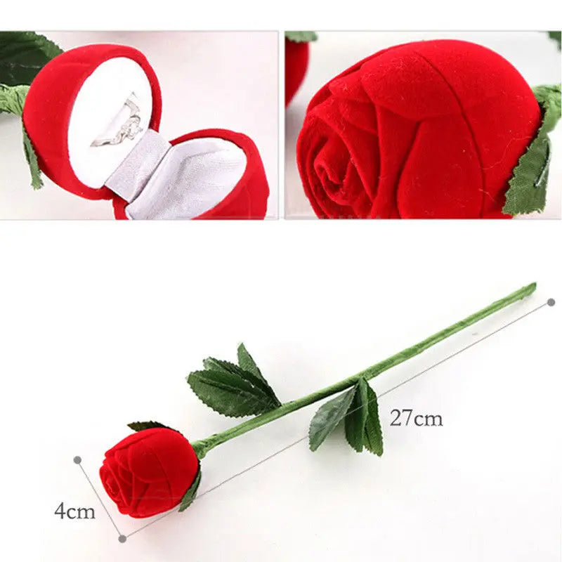 3D Red Rose Jewelry Box Wedding Ring Gift Case