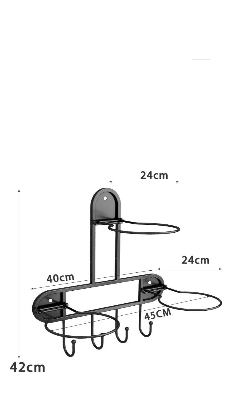 Black Wall-Mounted Sports Ball Rack - 3-Ball Holder with Hooks