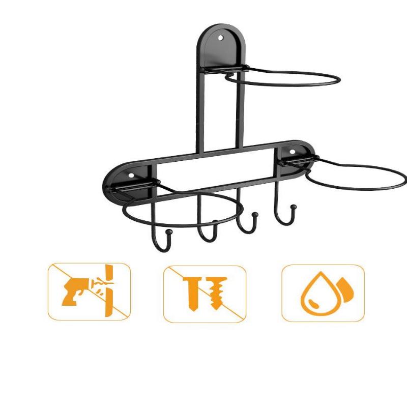 Black Wall-Mounted Sports Ball Rack - 3-Ball Holder with Hooks