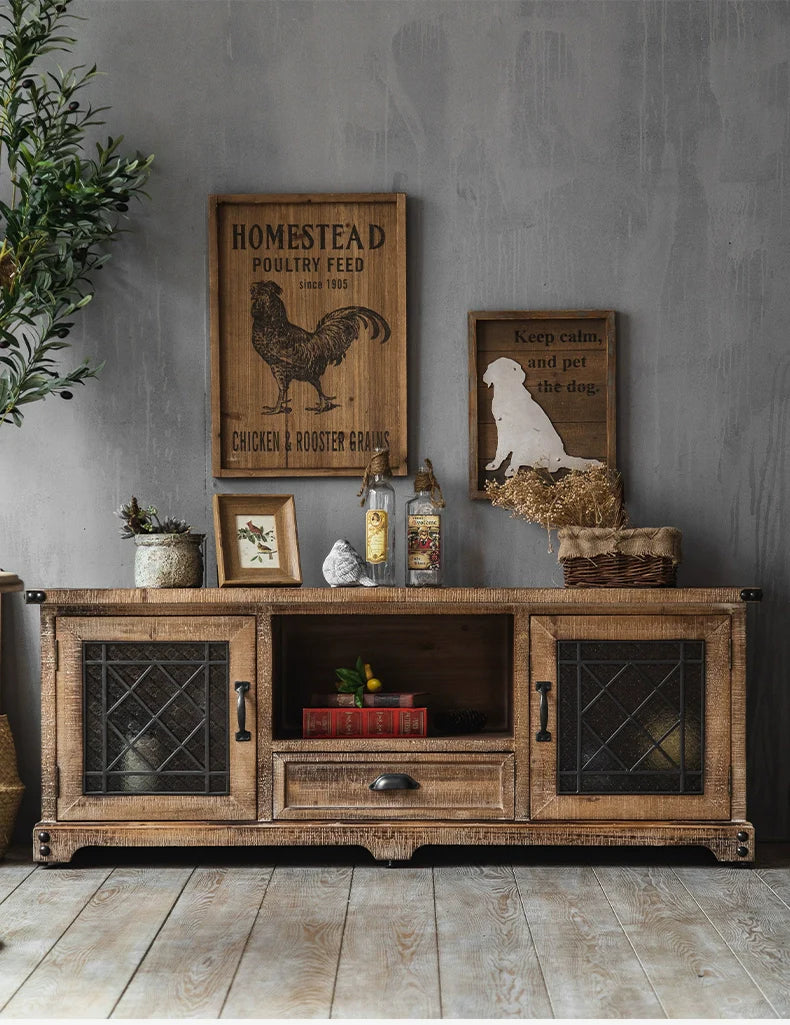 Retro Solid Wood TV Cabinet with Storage