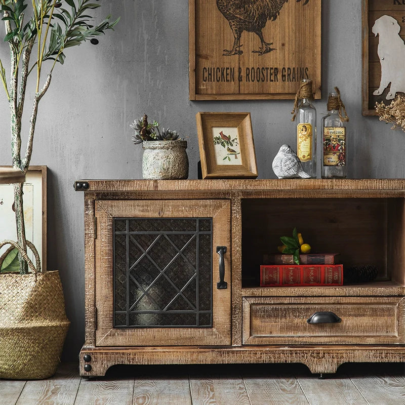 Retro Solid Wood TV Cabinet with Storage