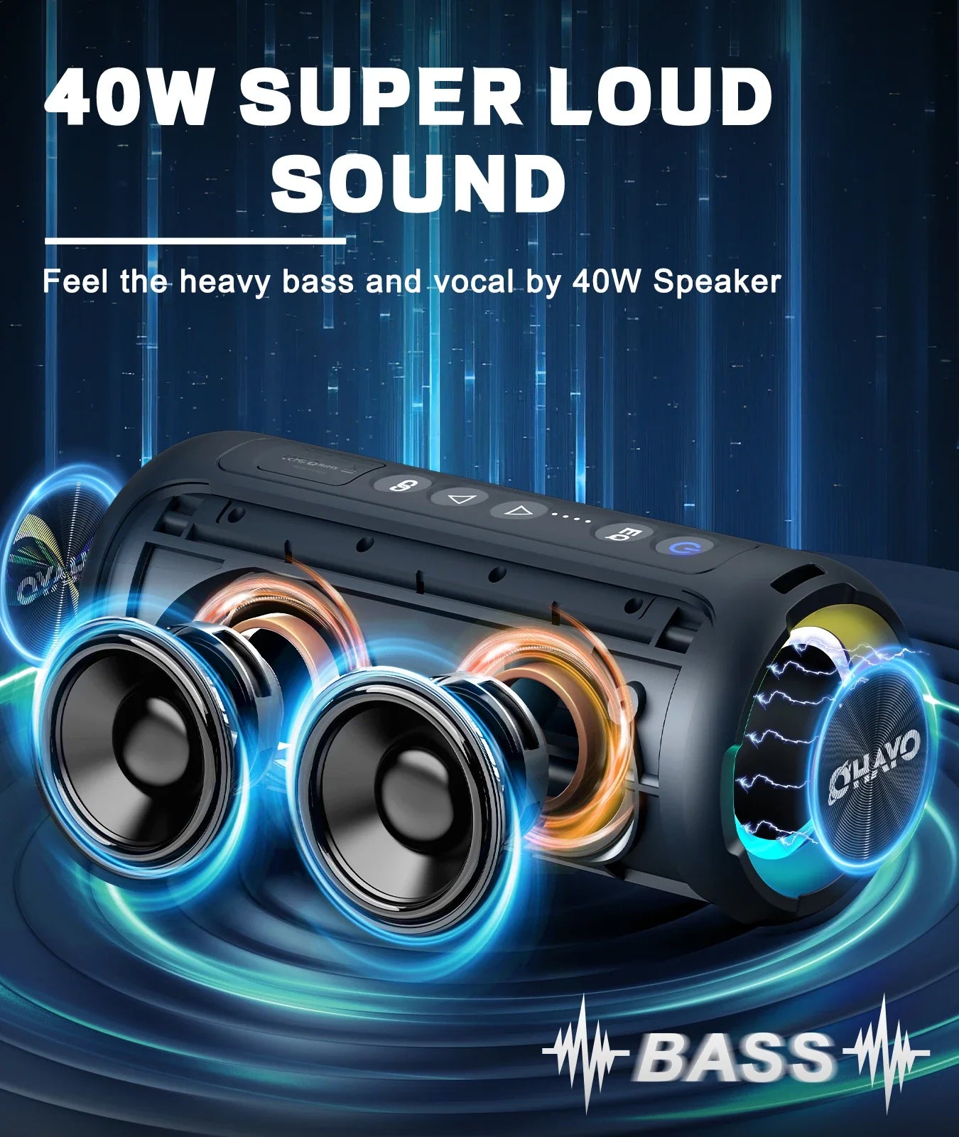 40W Waterproof Bluetooth Speaker with LED Light (Black)
