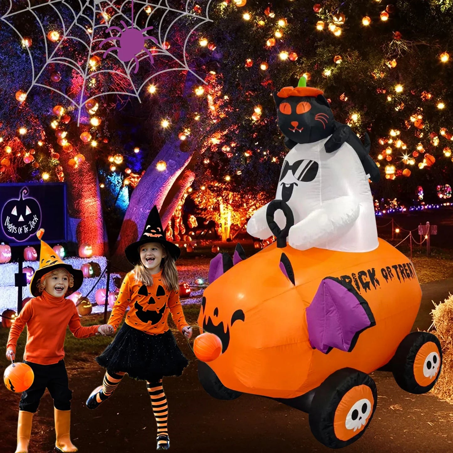 Halloween Inflatable Ghost with Pumpkin Cart - 6FT