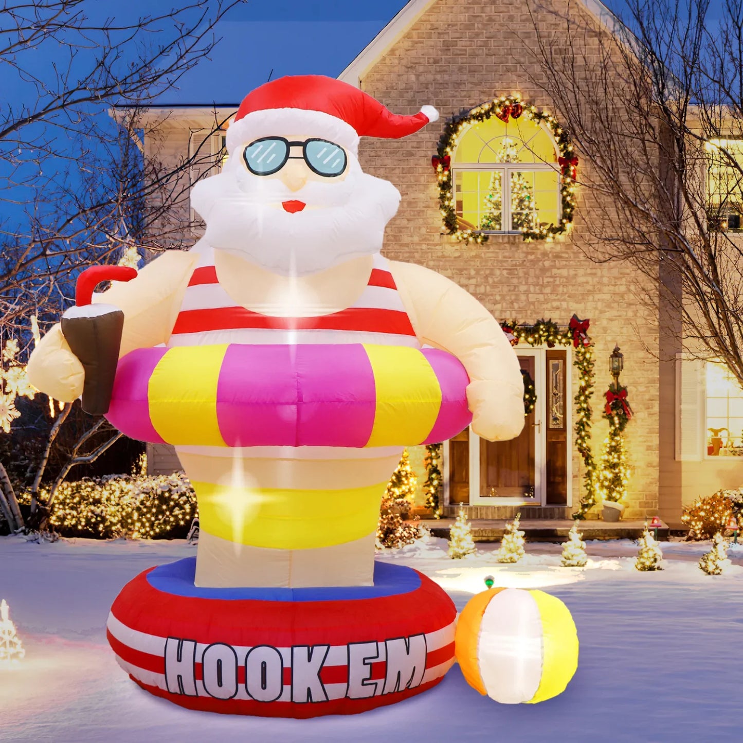 Christmas Hawaii Santa Inflatable Yard Decor LED