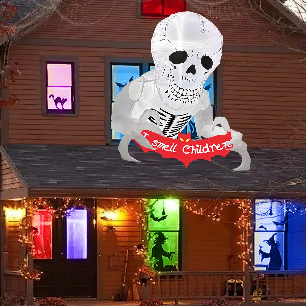 Halloween Inflatable Skull with LED Flying Skeleton