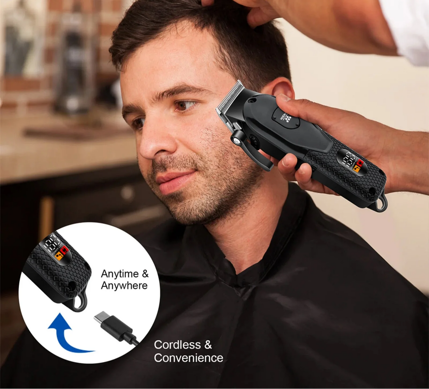 Professional Cordless Hair Clipper Set Wet & Dry Grooming Kit Black