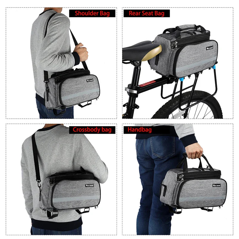 Expandable Rear Rack Bike Bag Trunk Pannier Grey