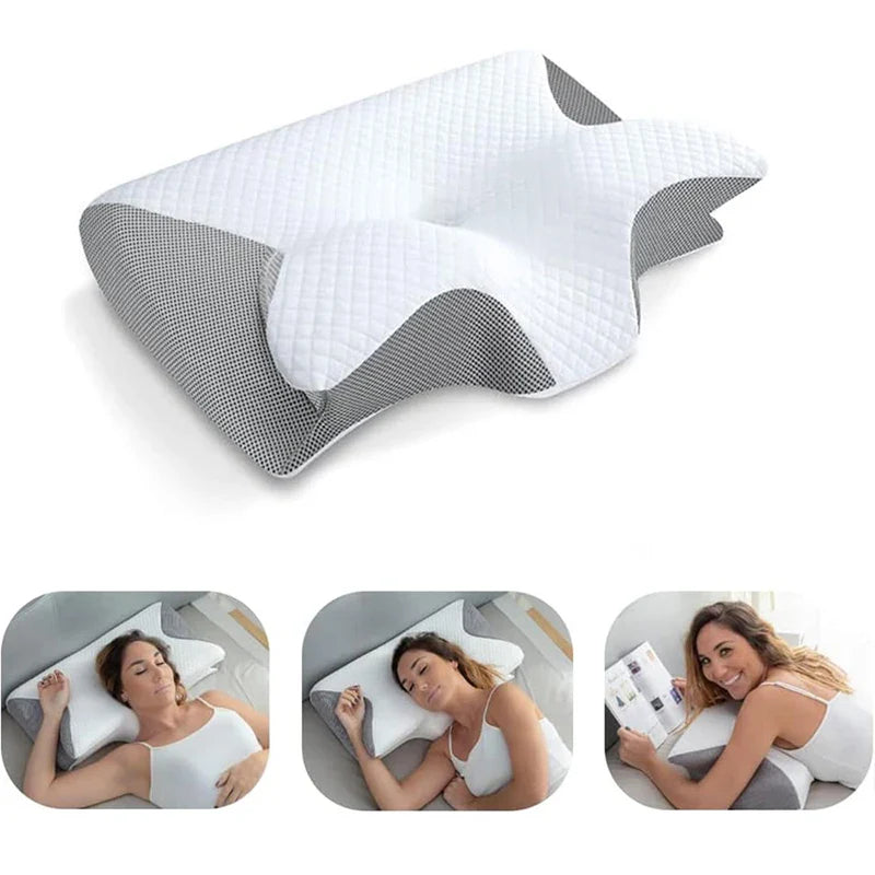 2-in-1 Ergonomic Memory Foam Cervical Pillow Orthopedic Neck Support Grey