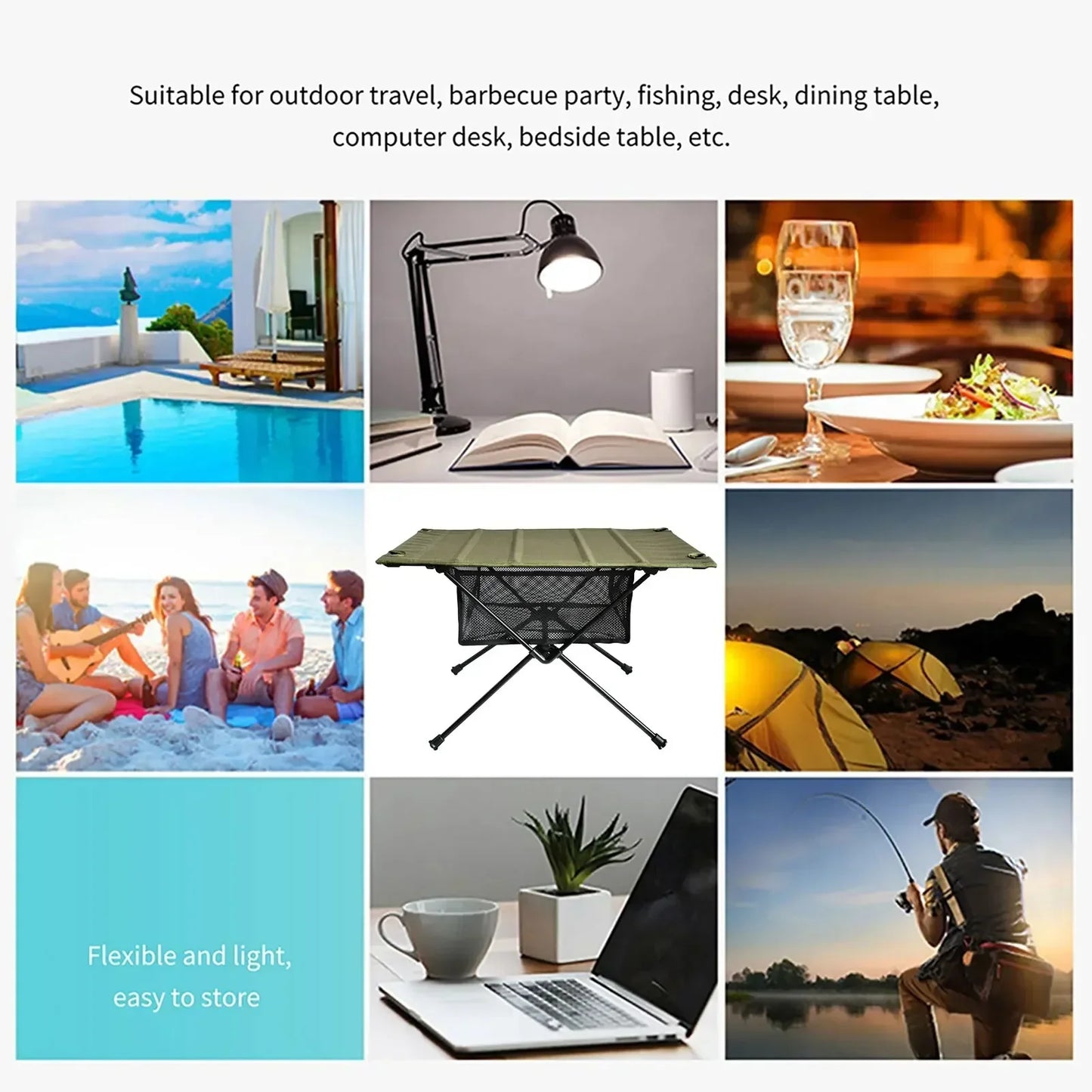 Folding Table with Portable Storage Net