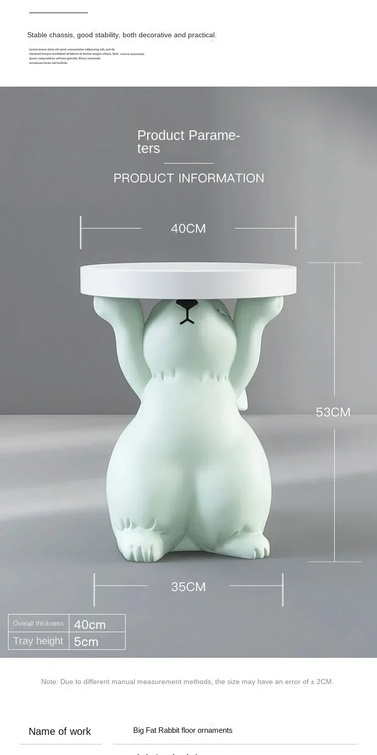 Artistic Rabbit Statue Tea Table - Light Green Round Side Table for Home Decor
