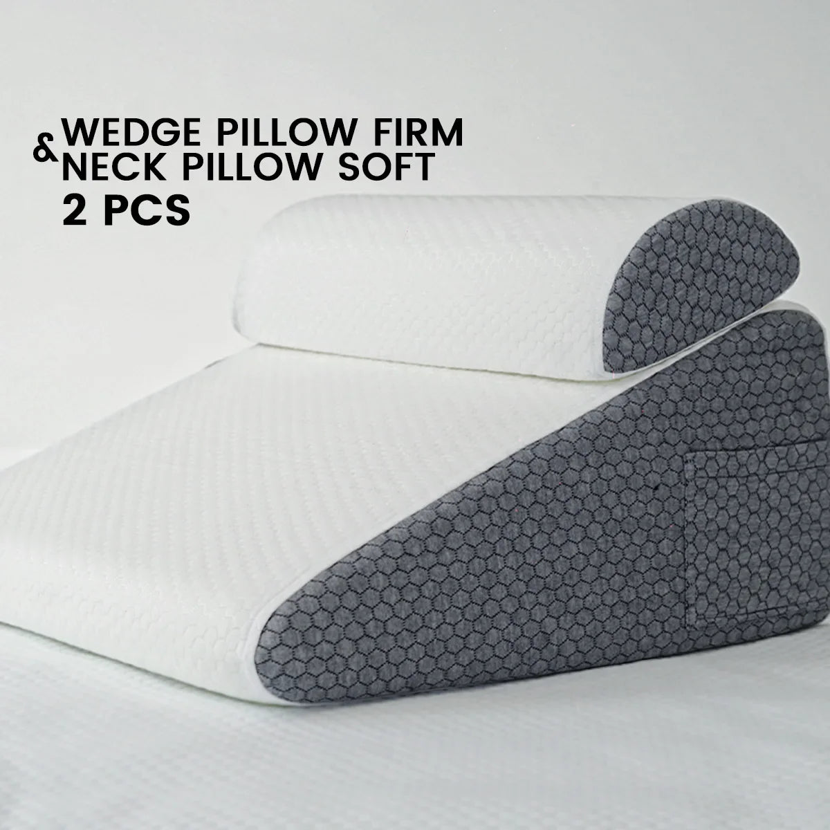 2-Piece Memory Foam Wedge Pillow Set Triangle Neck Support Dark Grey