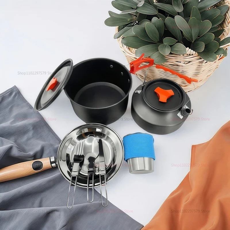 Pot Kettle Camping Cookware Set Grey