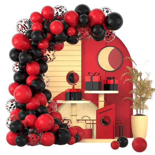 Vibrant Red and Black Balloon Garland Arch Kit with Confetti Balloons - Color: No. 6