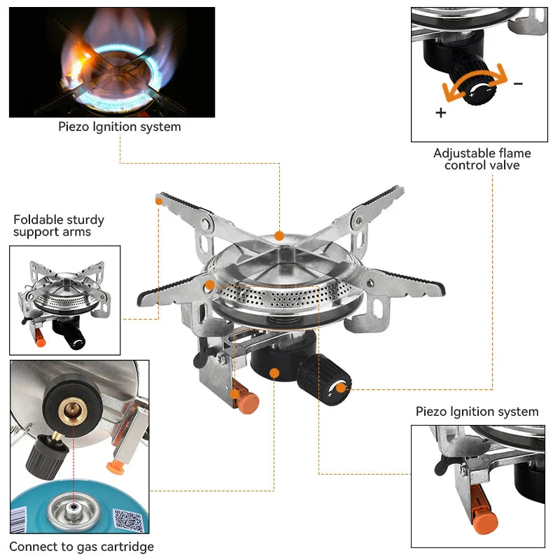 Camping Gas Stove Head Split-Type Butane Stove Silver