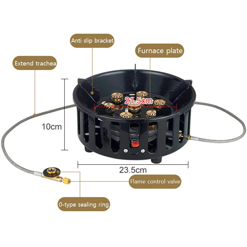 7-Core High-Power Camping Stove Gas Burner Black