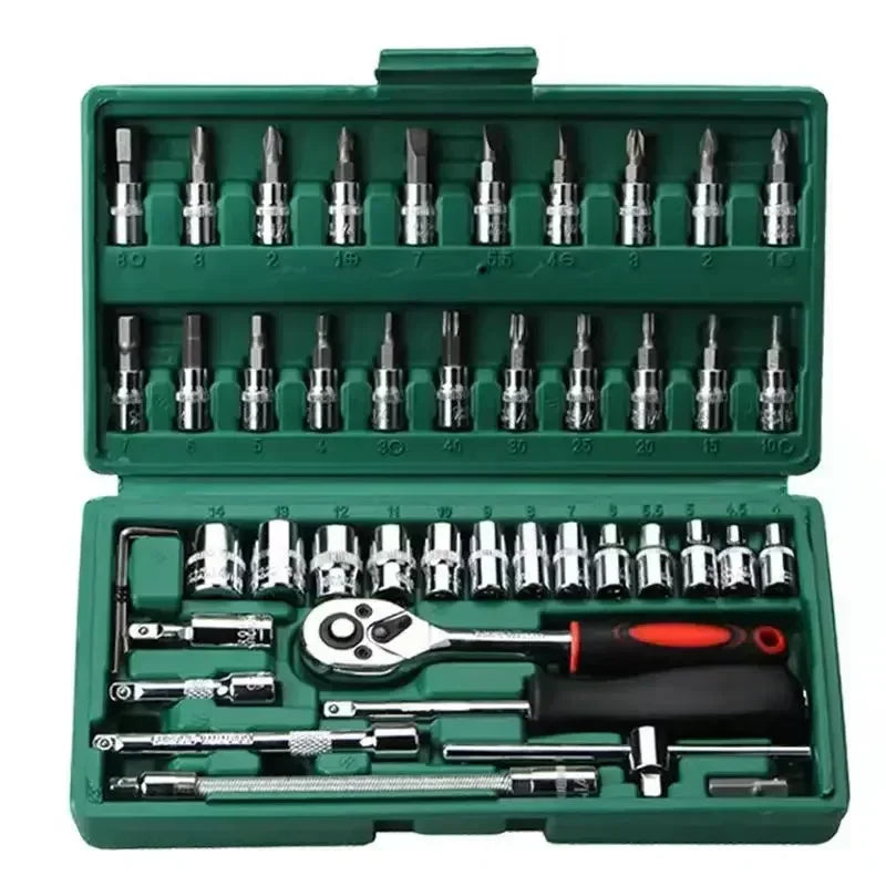 46 Piece Multi Purpose Tool Kit Comprehensive Hand Tool Set Green