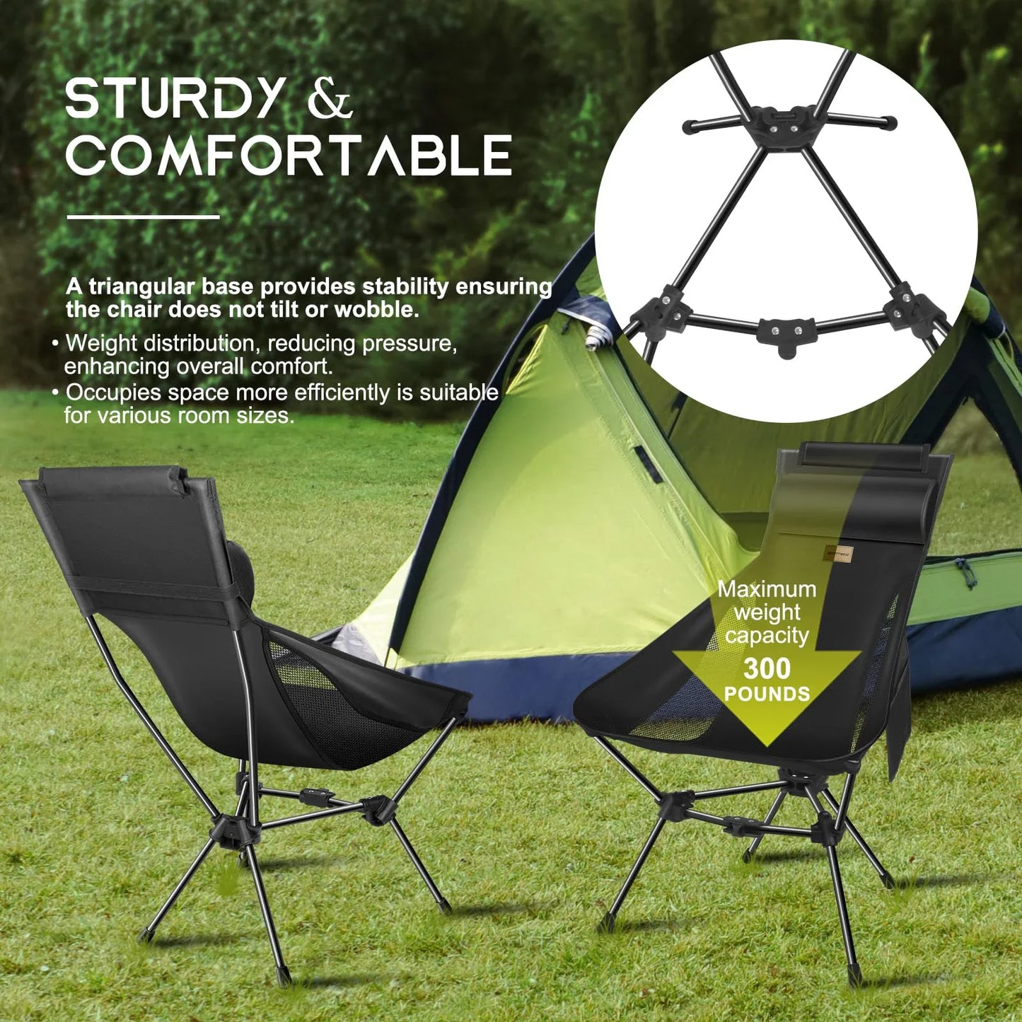Portable Camping Chair with Headrest Black