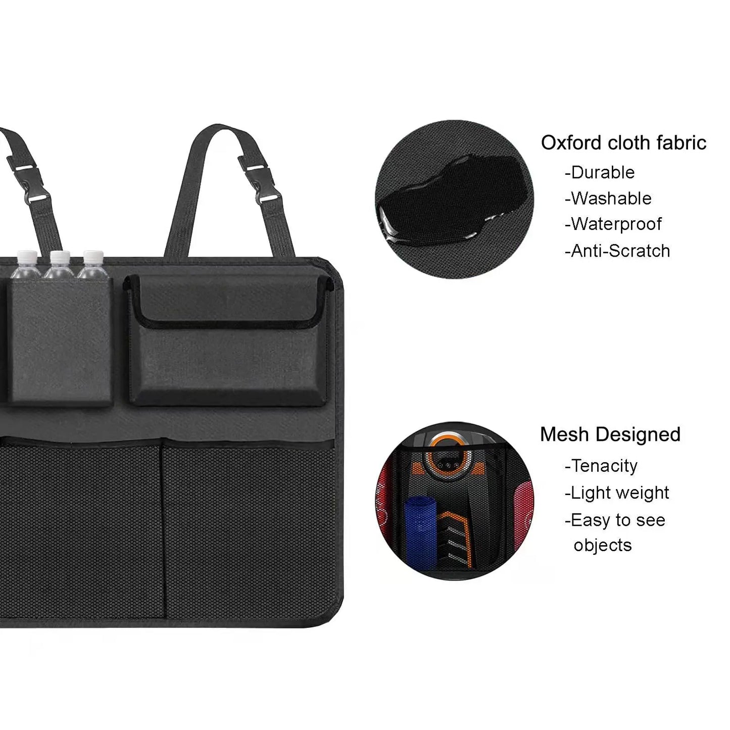 Hanging Car Trunk Organizer Backseat Storage with 8 Large Pockets Black