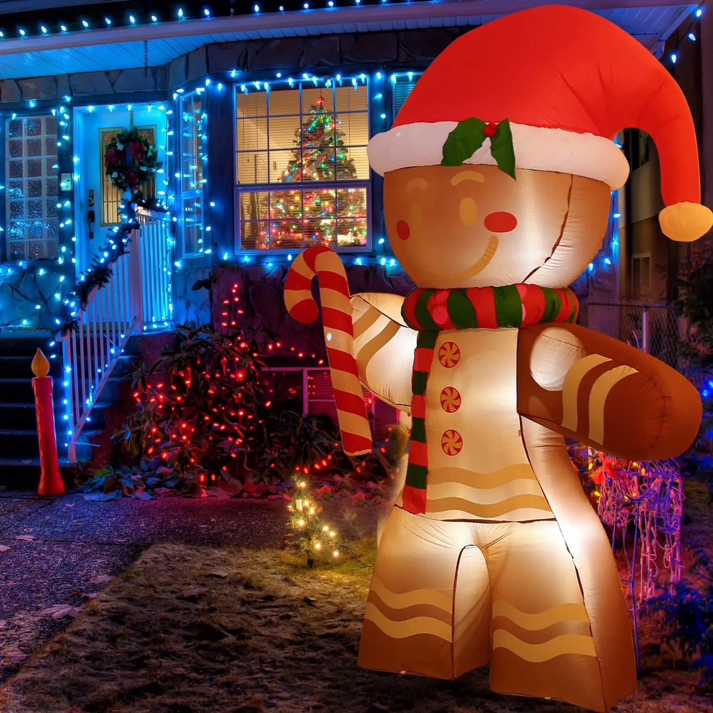 2.2m LED-Lit Gingerbread Man Inflatable