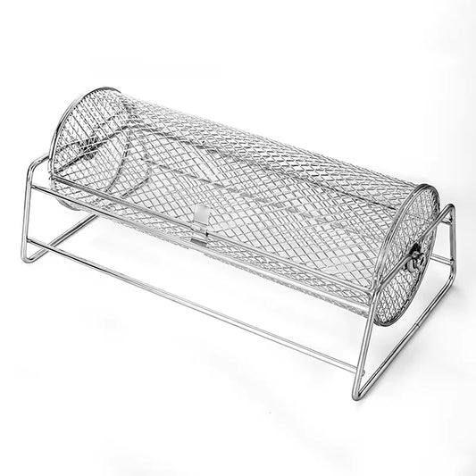 12-Inch Stainless Steel Rolling BBQ Grill Mesh Rotisserie Roaster Cage Silver