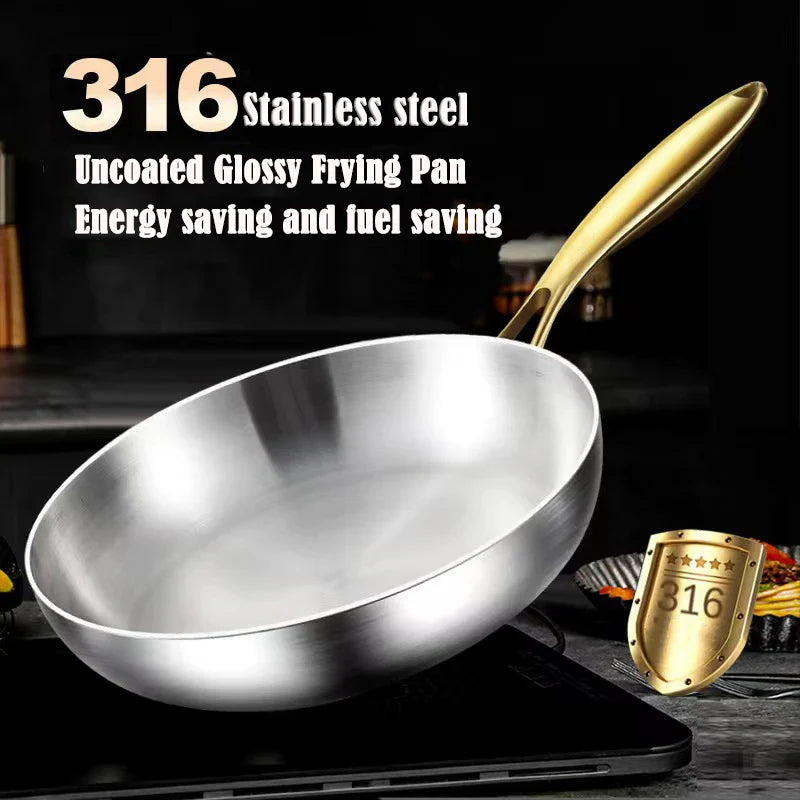 316 Stainless Steel Nonstick Frying Pan 7-Ply Wok Pan Silver