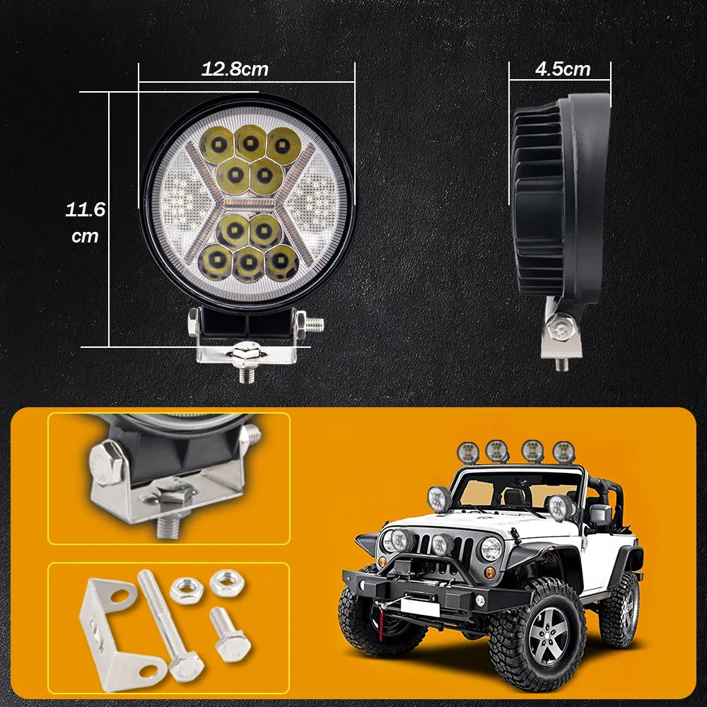 Round LED Work Light 4-Inch Spot Flood Beam