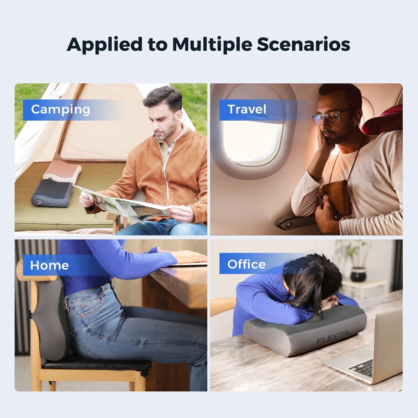 B-Shaped Inflatable Travel Pillow Dual Neck Support Gray