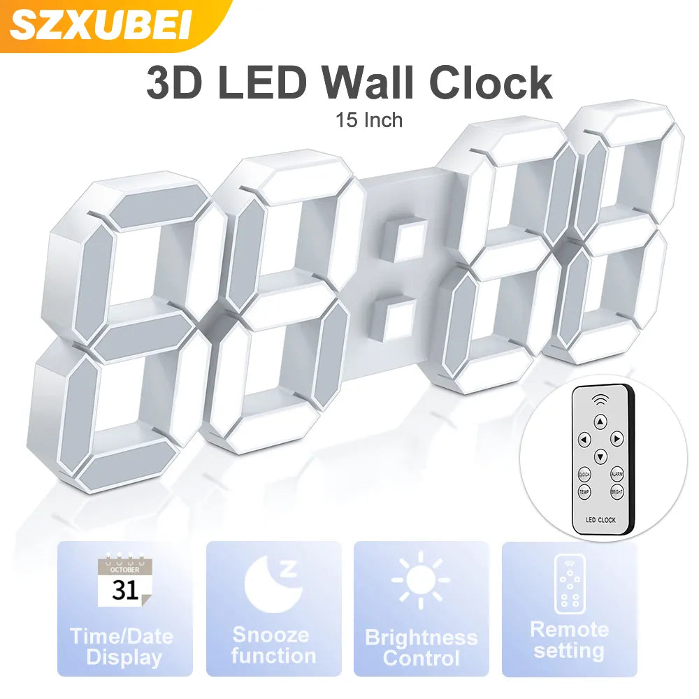 Modern 3D LED Wall Clock with Remote Control