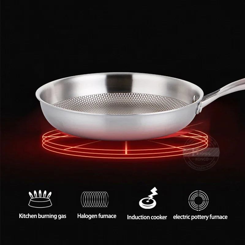 30cm 304 Stainless Steel Wok Frying Pan Nano Non-Stick Silver