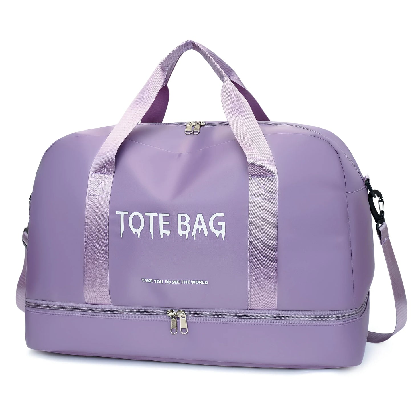 Travel Duffle Bag with Shoe Compartment & Strap (Purple)