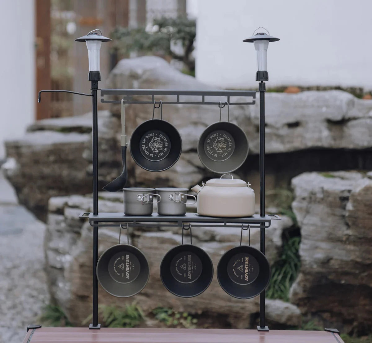 Camping Storage Detachable Organizer Rack Black