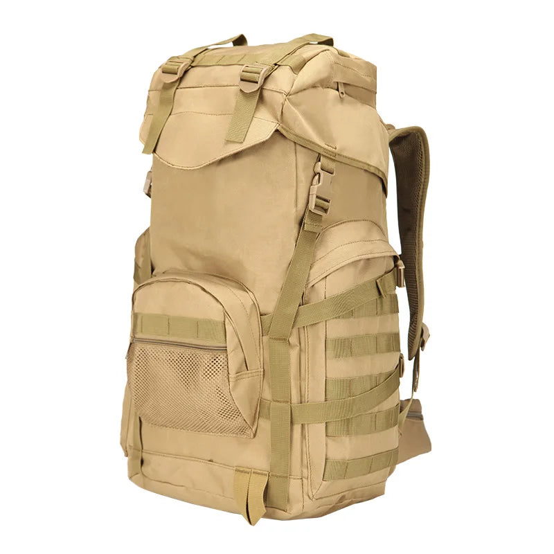 60L Tactical Camping Backpack Waterproof Khaki
