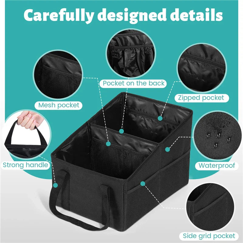 High-Capacity Car Trunk Storage Organizer Box Black