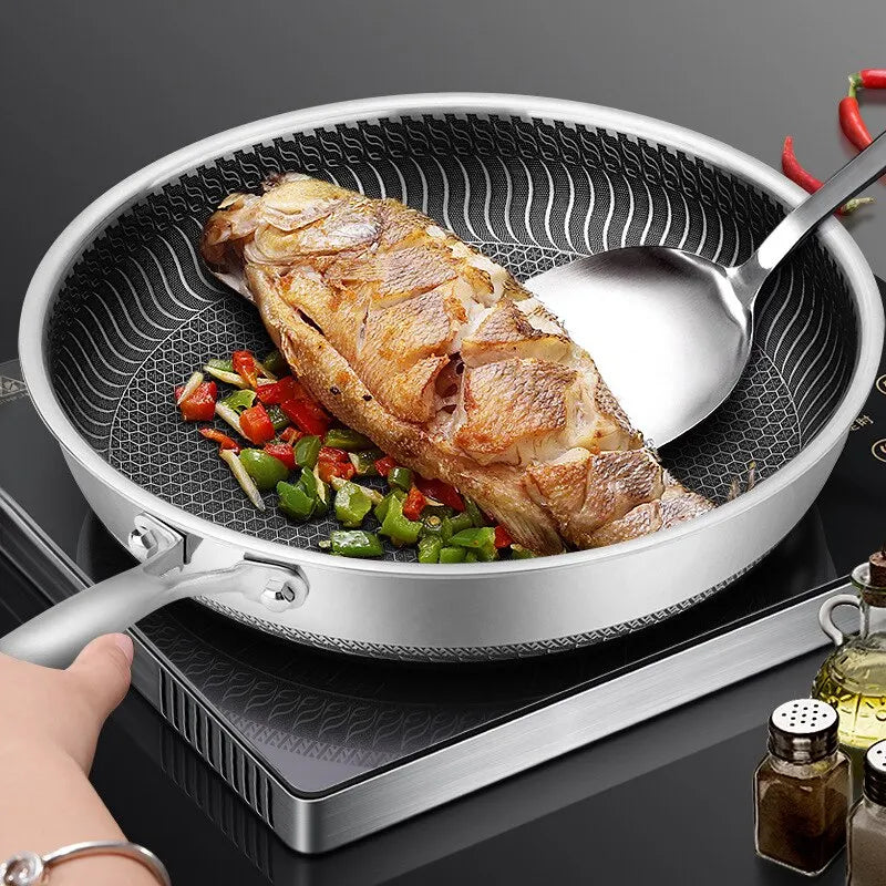 Premium 30cm Stainless Steel Honeycomb Nonstick Skillet Silver